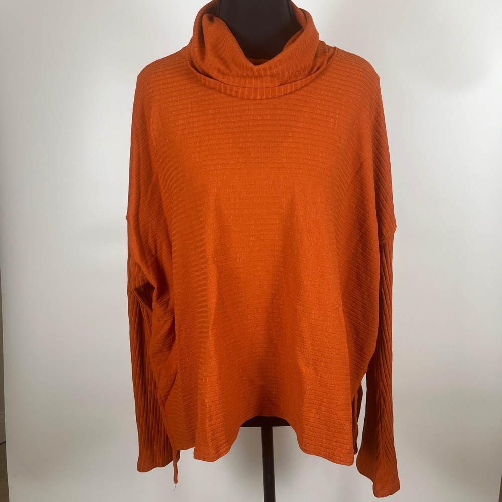FP Movement Free People Way Home Ribbed Turtleneck Pullover Rust Orange Medium